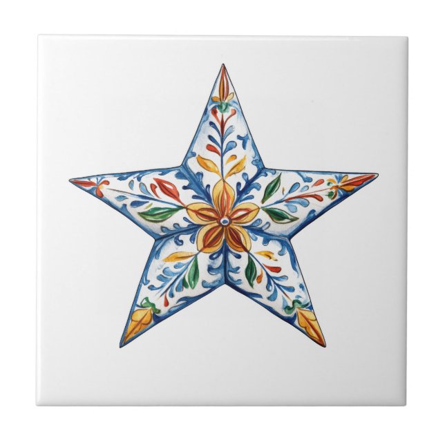 Mexican Talavera Hacienda Style Star Tile Fliese (Vorderseite)