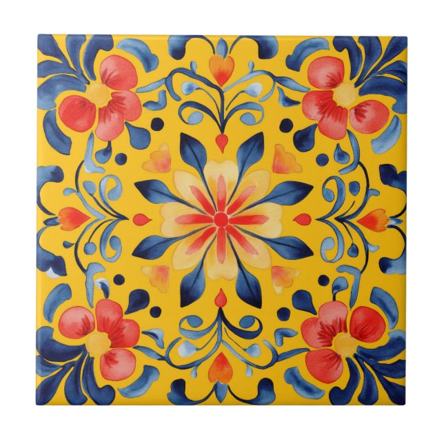 Mexican Talavera Hacienda Style Tile Yellow Fliese (Vorderseite)