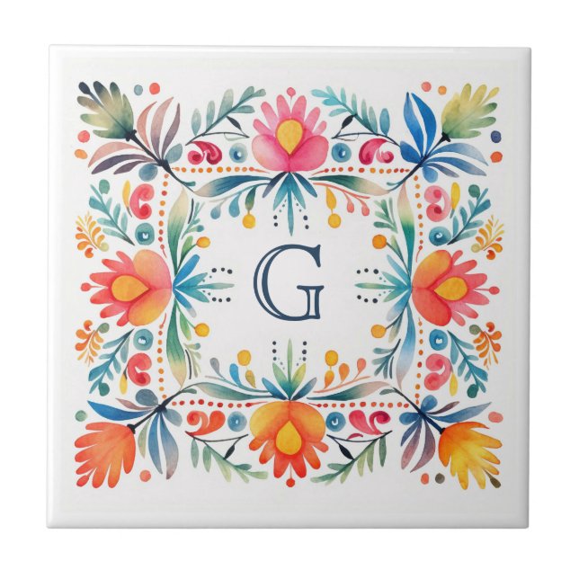 Mexican Talavera Inspiriert Hacienda Style Tile Fliese (Vorderseite)