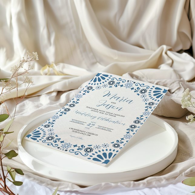 Mexican Talavera Majolica Blue Floral Boda Wedding Einladung (Mexican Talavera Majolica Blue Floral Boda Wedding Invitation)