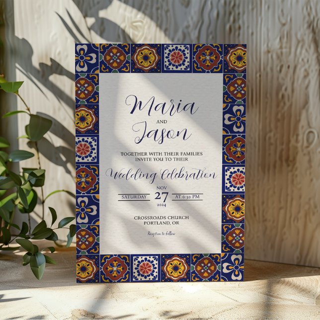 Mexican Talavera Majolica Colorful Classic Wedding Einladung (Mexican Talavera Majolica Colorful Classic Wedding Invitation)
