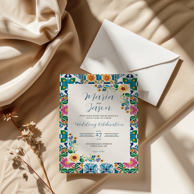 Mexican Talavera Majolica Sunflower Fiesta Wedding Einladung (Mexican Talavera Majolica Sunflower Fiesta Wedding Invitation)