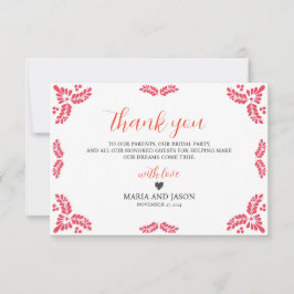 Mexican Talavera Orange Floral Minimalist Wedding Dankeskarte