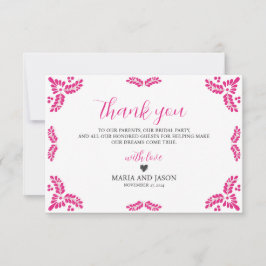 Mexican Talavera Pink Floral Minimalist Wedding Dankeskarte