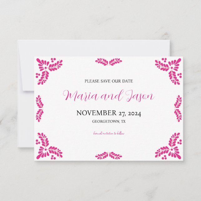 Mexican Talavera Pink Floral Minimalist Wedding Save The Date (Vorderseite)