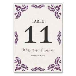 Mexican Talavera Purple Floral Minimalist Wedding Tischnummer