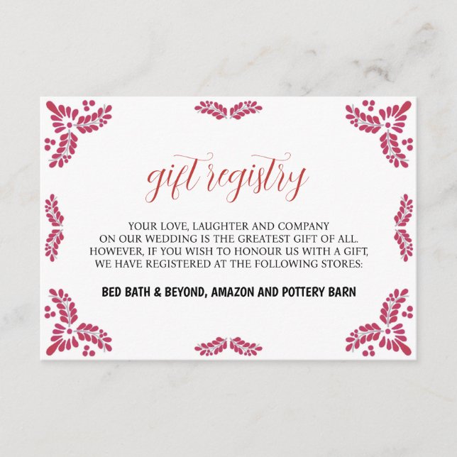 Mexican Talavera Red Floral Minimalist Wedding Begleitkarte (Vorderseite)