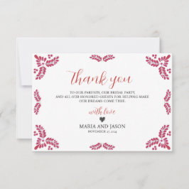 Mexican Talavera Red Floral Minimalist Wedding Dankeskarte