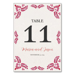 Mexican Talavera Red Floral Minimalist Wedding Tischnummer