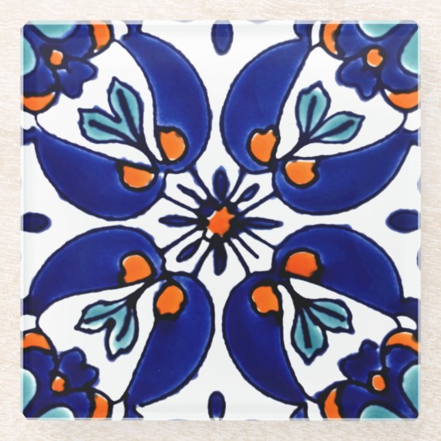 Mexican Talavera Terracotta Tile Design Nr. 1 Glasuntersetzer (Vorderseite)