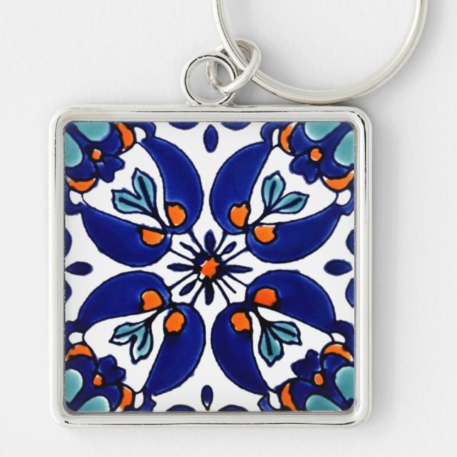 Mexican Talavera Terracotta Tile Design Nr. 1 Schlüsselanhänger (Vorne)