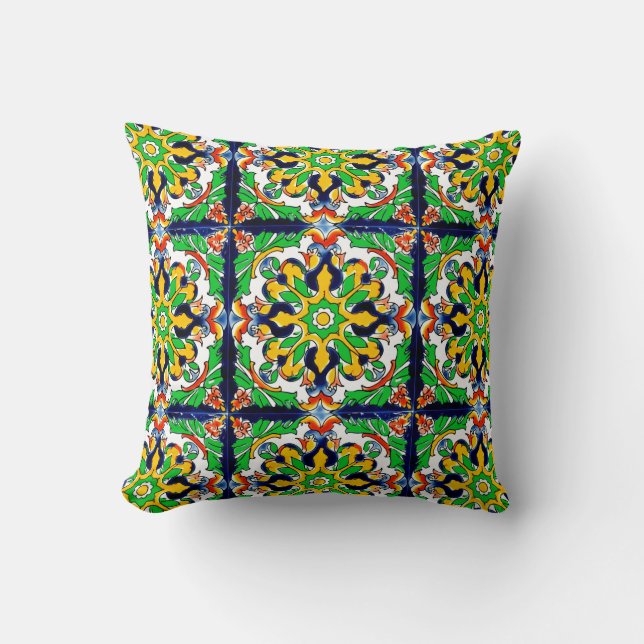 Mexican Talavera Terracotta Tile Design Nr. 4 Kissen (Vorderseite)