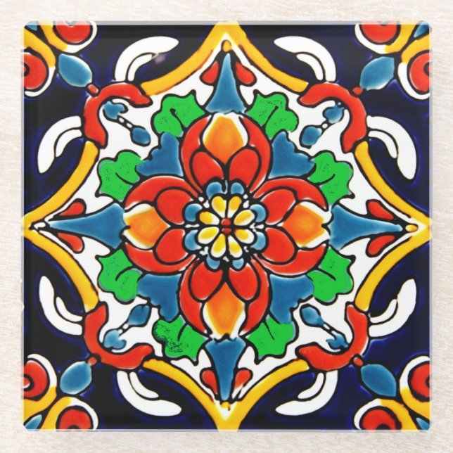 Mexican Talavera Terracotta Tile Design Nr. 5 Glasuntersetzer (Vorderseite)