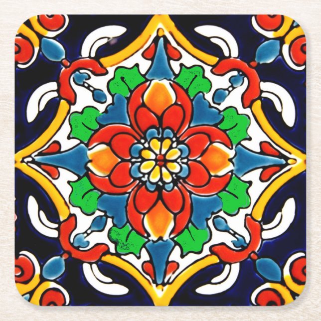 Mexican Talavera Terracotta Tile Design Nr. 5 Rechteckiger Pappuntersetzer (Vorderseite)