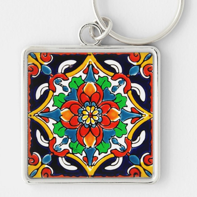 Mexican Talavera Terracotta Tile Design Nr. 5 Schlüsselanhänger (Vorne)