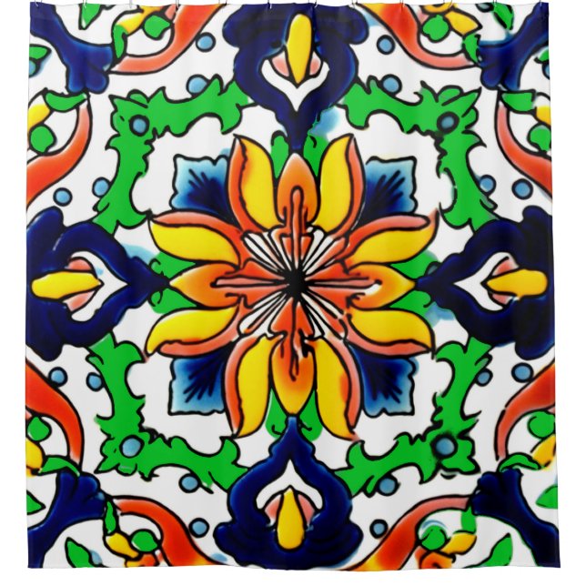 Mexican Talavera Terracotta Tile Design Nr. 6 Duschvorhang (Vorderseite)