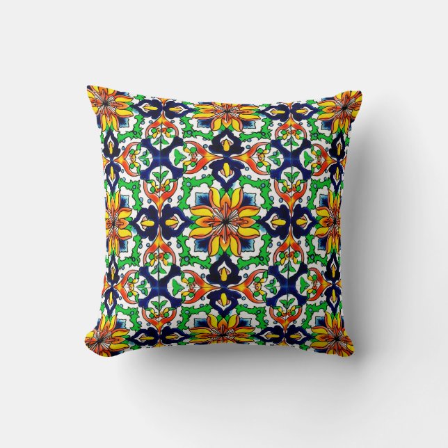 Mexican Talavera Terracotta Tile Design Nr. 6 Kissen (Vorderseite)