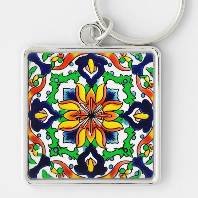 Mexican Talavera Terracotta Tile Design Nr. 6 Schlüsselanhänger (Vorne)