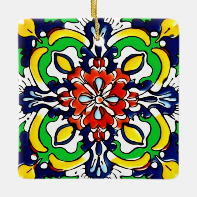 Mexican Talavera Terracotta Tile Design Nr. 7 Keramikornament (Vorderseite)
