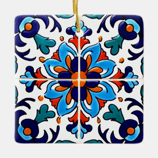 Mexican Talavera Terracotta Tile Design Nr. 9 Keramikornament (Vorderseite)