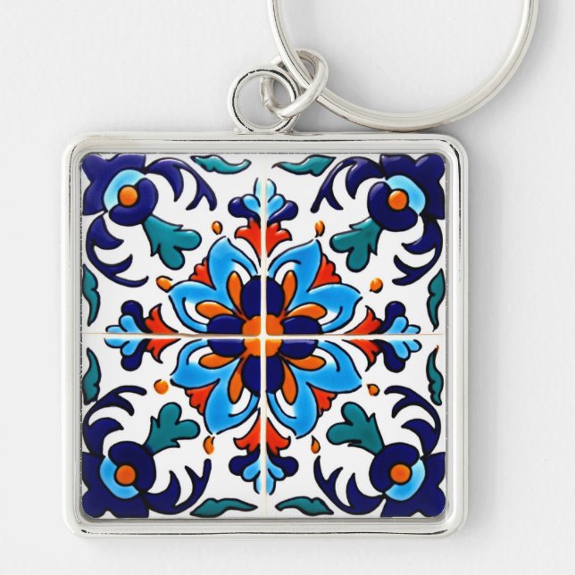 Mexican Talavera Terracotta Tile Design Nr. 9 Schlüsselanhänger (Vorne)