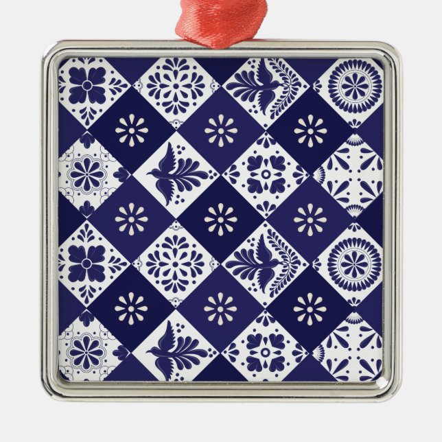 Mexican Talavera Tile Keramik Ornament Aus Metall (Vorne)