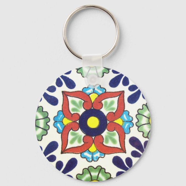 Mexican Talavera tile (rot, grün, gelb, blau) Schlüsselanhänger (Vorderseite)