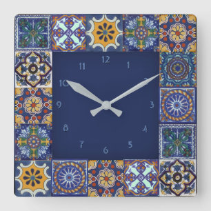 Mexican Talavera Tiles Quadratische Wanduhr