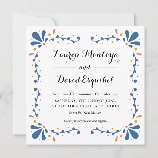 Mexican Talavera Wedding Ankündigung (Vorderseite)