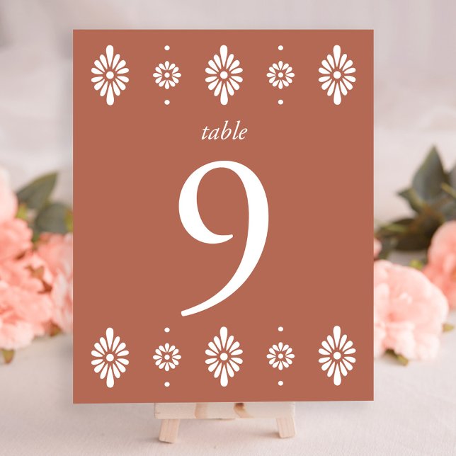 Mexican Terra Cotta Wedding Tischnummer (Mexican Terra Cotta Wedding Table Number by Fiesta Valley Print)