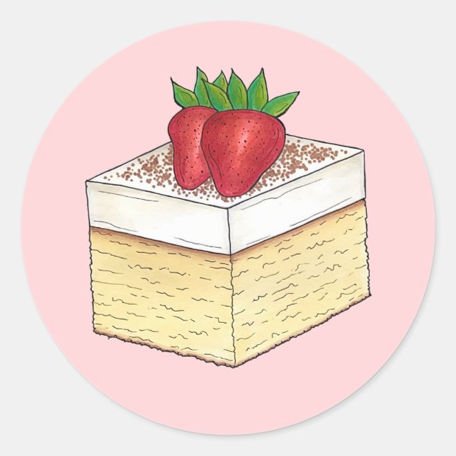 Mexican Tres Leches Cake Dessert Erdbeeren Runder Aufkleber (Vorderseite)