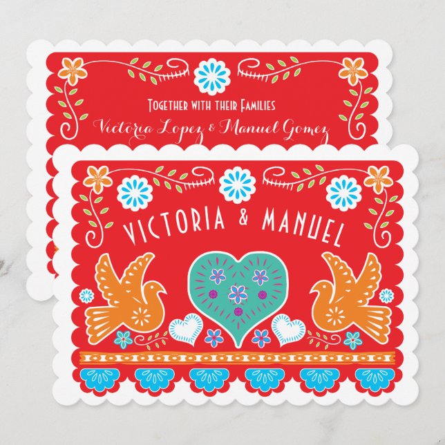 Mexican Wedding Papel Picado Einladung (Vorne/Hinten)