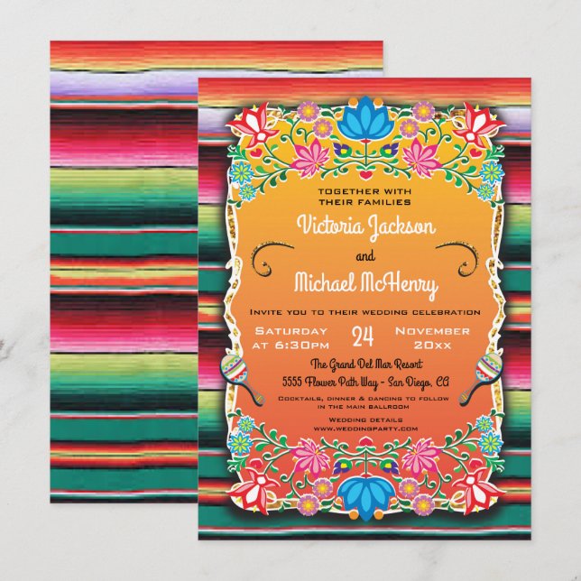 Mexican Wedding Rug and Floral Einladung (Vorne/Hinten)
