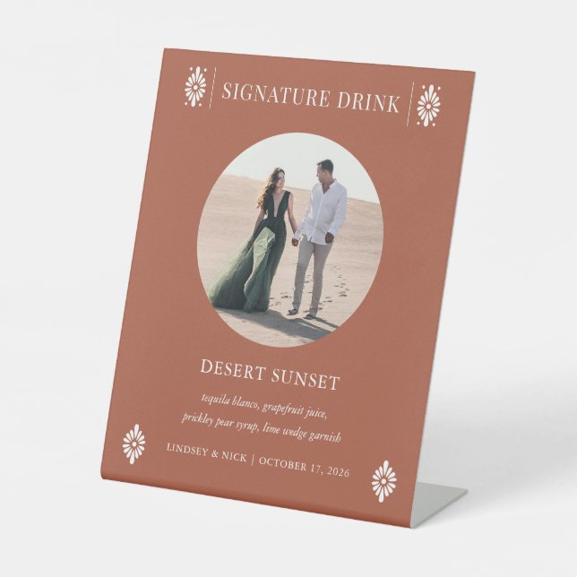 Mexican Wedding Terra Cotta Signature Drink-Zeiche Sockelschild (Vorderseite)
