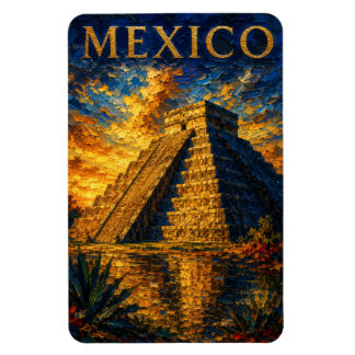 Mexico: Aesthetic Sunset Chichen Itza Art Souvenir Magnet
