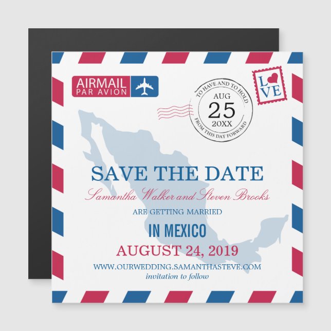 Mexico Airmail Save the Date Magneteinladung (Vorne/Hinten)