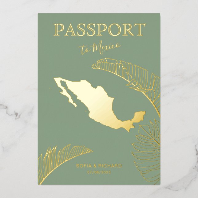 Mexico Beach Destination Wedding Passport Folieneinladung (Vorderseite)