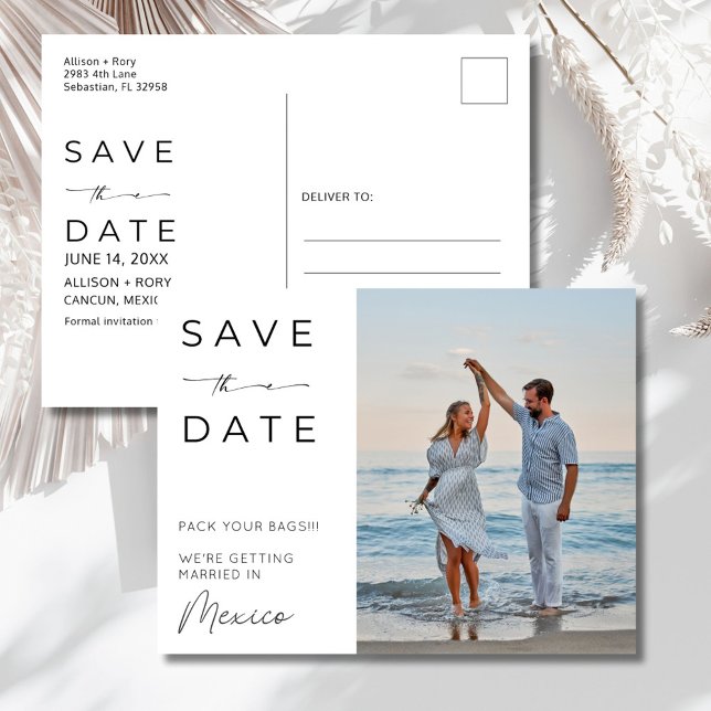 Mexico Beach Destination Wedding Save the Date Postkarte (Mexico Beach Destination Wedding Save the Date Postcard)