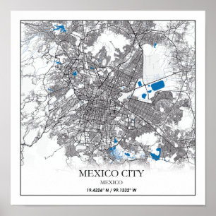Mexico City Central America Reisekarte Poster