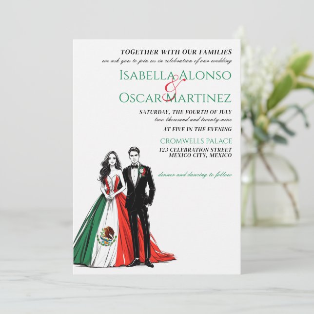 Mexico Couple Wedding Einladung (Stehend Vorderseite)