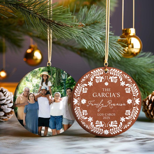 Mexico Family Wiedersehen Foto Ornament (Terracotta Talavera  Mexican Theme Family Reunion Christmas Ornament)