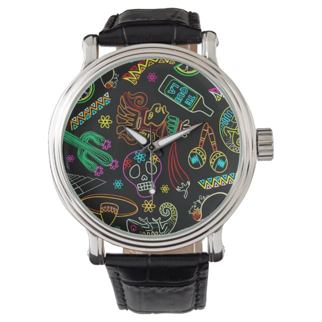 Mexico Fiesta Muster Armbanduhr (Vorderseite)