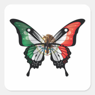Mexico Frack Butterfly Flag Quadratischer Aufkleber