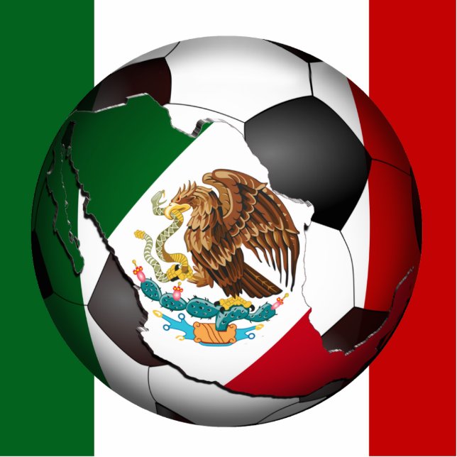 Mexico Fußball Ball mit Flag-Farben Hintergrund Freistehende Fotoskulptur (Vorne)
