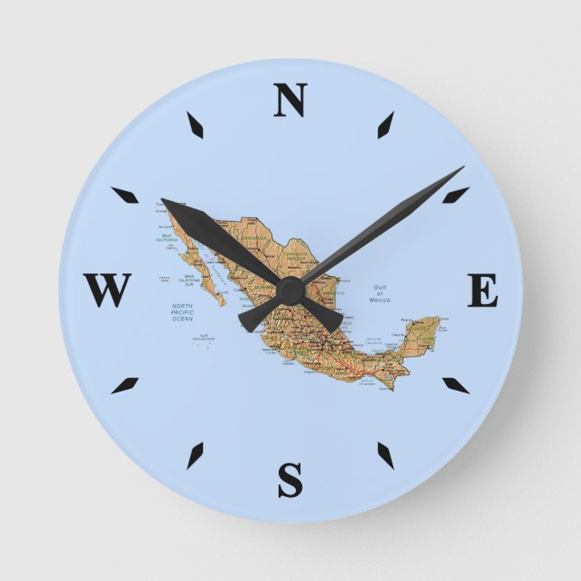 Mexico Map Clock Runde Wanduhr (Vorderseite)
