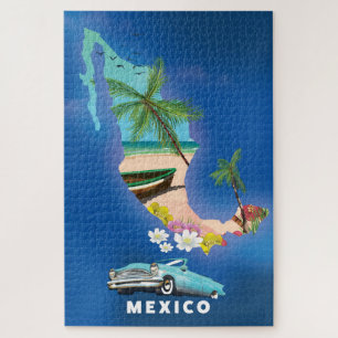 Mexico Map Illustration Reiseplakat.