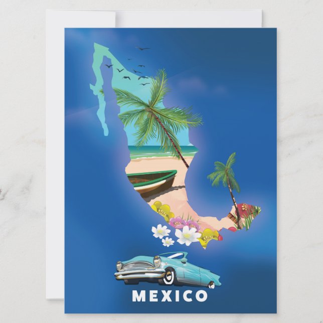 Mexico Map Illustration Reiseplakat. Einladung (Vorderseite)
