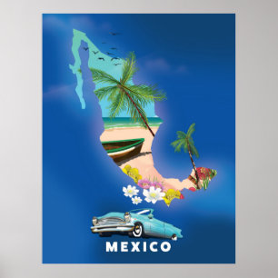 Mexico Map Illustration Reiseplakat. Poster