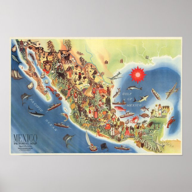 Mexico Pictorial Map von Miguel Gomez Medina Poster (Vorne)