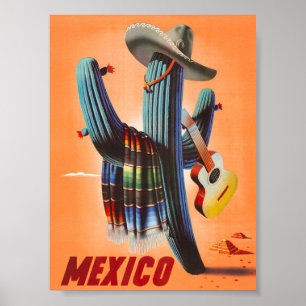 Mexico Retro Vintage Travel Poster mit Kaktus